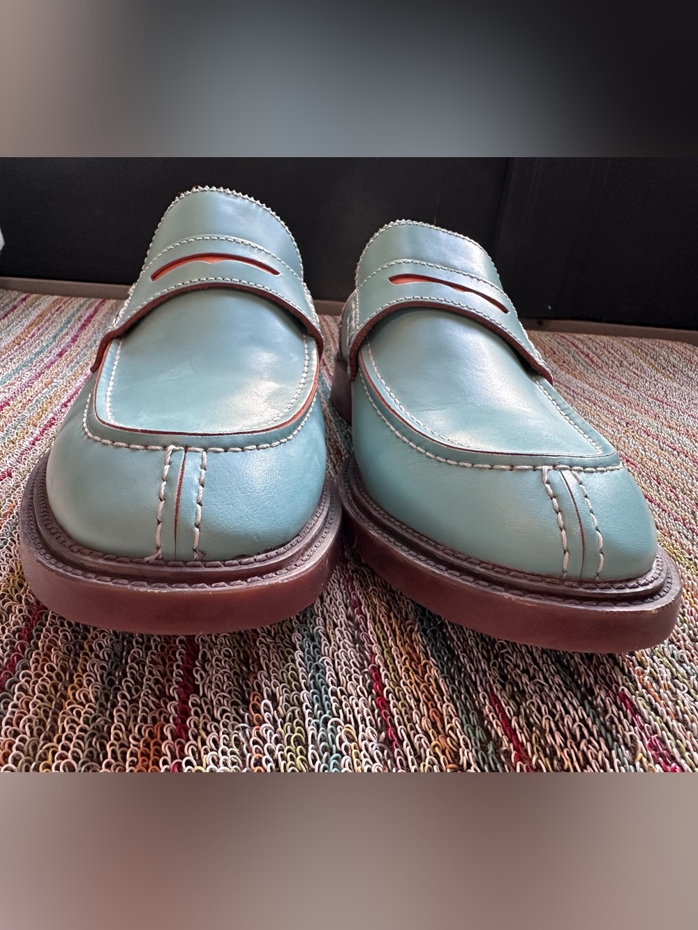 Fluevog LIKE NEW Professionals Buyer blue/orange comfy penny loafer-10 (fit 10.5 - Picture 8 of 16